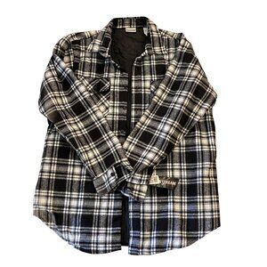 Vintage Field & Stream Lined Flannel Black White Plaid Button Down Shirt XL NWT